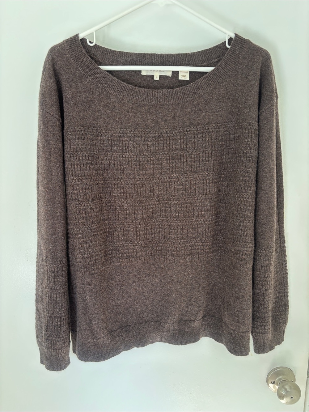 Inhabit Scoop Neck Cashmere Knit Sweater in Taupe Brown